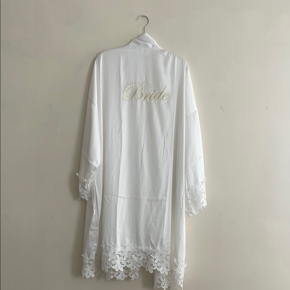 White Bridal Robe with Lace Trim